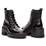 Bota Coturno Feminino Tratorado Couro Preto