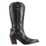 Bota Texana Feminina Bico Fino Couro Legítimo Preto