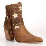 Bota Feminina Texana Country Cano Médio Bordado Estrela Marrom