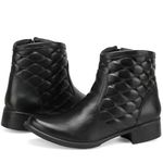 Bota Feminina Cano Curto Couro Legítimo com Matelassê Preto