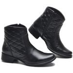 Bota Feminina Cano Curto Couro Legítimo com Matelassê Preto
