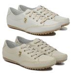 Kit 02 Sapatênis Feminino Couro Legítimo Off White e Bege