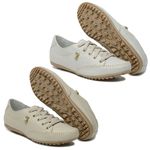 Kit 02 Sapatênis Feminino Couro Legítimo Off White e Bege