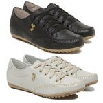 Kit 02 Sapatênis Feminino Couro Legítimo Off White e Preto
