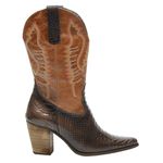 Bota Feminina Texana Cobra Couro Legítimo Café Fóssil Caramelo