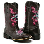 Bota Feminina Texana Cano Alto Flor Café