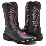 Bota Feminina Texana Cano Alto Bordado Preto