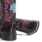 Bota Feminina Texana Cano Alto Café Bordado Rosa
