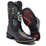 Bota Texana Feminina Cano Longo Bico Quadrado Preto e Preto