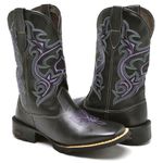 Bota Feminina Texana Preta Bordado Roxo