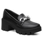 Mocassim Feminino Tratorado Sintético Corrente Preto