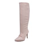 Bota Feminina Salto Fino Cano Alto Craquelê Amêndoa