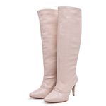 Bota Feminina Salto Fino Cano Alto Craquelê Amêndoa