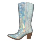 Bota Feminina Western Cano Longo Bordado Napa Holográfica Prata