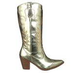 Bota Feminina Western Cano Longo Dourada Bordado Napa Metalizada