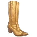 Bota Feminina Western Cano Longo Ouro Velho Bordado Napa Metalizada