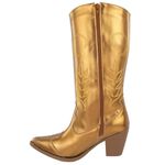 Bota Feminina Western Cano Longo Ouro Velho Bordado Napa Metalizada