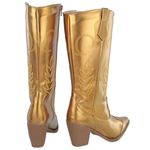 Bota Feminina Western Cano Longo Ouro Velho Bordado Napa Metalizada