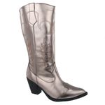 Bota Feminina Cano Longo Western Bordado Napa Metalizada Ônix