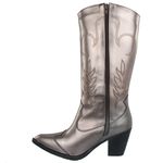 Bota Feminina Cano Longo Western Bordado Napa Metalizada Ônix