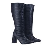 Bota Feminina Cano Longo Salto Triângulo Croco Preto