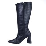 Bota Feminina Cano Longo Salto Triângulo Croco Preto