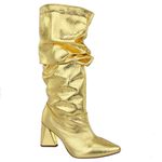 Bota Feminina Slouchy Salto Médio Triangular Cristal Ouro