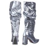 Bota Feminina Slouchy Salto Médio Triangular Cristal Prata