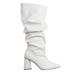 Bota Feminina Slouchy Salto Médio Triangular Off White Napa