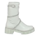 Coturno Feminino Cano Médio com Strass Stretch Off White