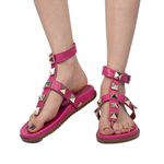 Papete Feminina Rasteira com Spikes Napa Pink