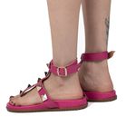 Papete Feminina Rasteira com Spikes Napa Pink