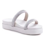 Papete Feminina FlatForm Tiras de Strass Napa Off White