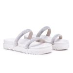 Papete Feminina FlatForm Tiras de Strass Napa Off White