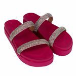 Papete Feminina FlatForm Tiras de Strass Napa Pink