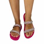 Papete Feminina FlatForm Tiras de Strass Napa Pink