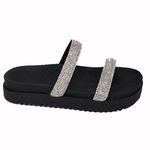 Papete Feminina FlatForm Tiras de Strass Napa Preta