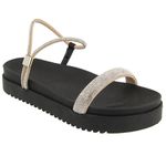 Papete Feminina Flatform com Tiras de Strass Napa Preto