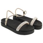 Papete Feminina Flatform com Tiras de Strass Napa Preto