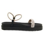 Papete Feminina Flatform com Tiras de Strass Napa Preto