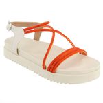 Papete Feminina Flatform com Tiras de Strass Napa Laranja