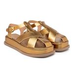 Sandália Feminina Papete Flatform Tiras Cruzadas Bronze