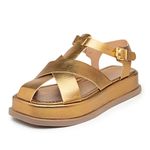 Sandália Feminina Papete Flatform Tiras Cruzadas Bronze