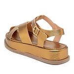 Sandália Feminina Papete Flatform Tiras Cruzadas Bronze