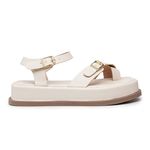 Sandália Feminina Papete Flatform em Fivela Off White