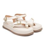 Sandália Feminina Papete Flatform em Fivela Off White