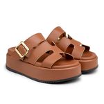 Sandália Papete Feminina Flatform Napa Caramelo