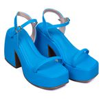 Sandália Feminina Meia Pata Salto Bloco Napa Azul Maré