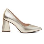 Sapato Feminino Scarpin Salto Triangulo Napa Ouro Light