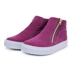 Tênis Casual Feminino Cano Alto com Zíper Camurça Pink